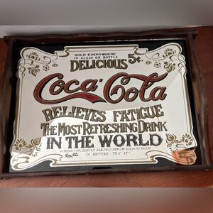 Vintage Coca-Cola Delicious 5 Cent Relieves Fatigue Mirror Tray- 1970s